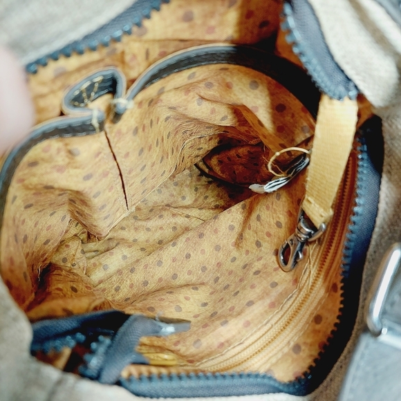 Sherpani Luna Brown Tan Leather Canvas Zip Pockets Crossbody Bag 0820 - Picture 10 of 15